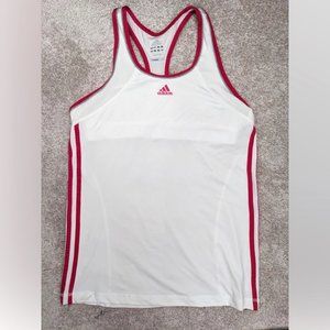 Adidas Racerback Workout Tanktop with Shelf Bra, White w/ Bright Pink Trim LARGE